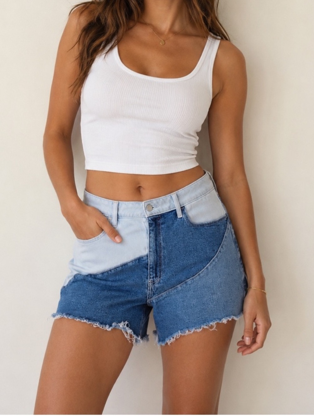 Hollister Two-Tone Patchwork Denim Shorts - Blue